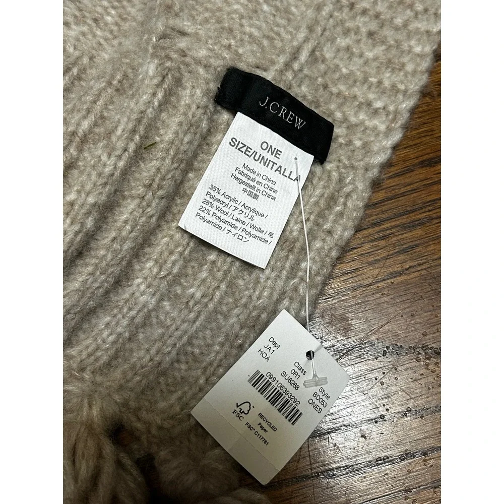 J.Crew Cable Knit Scarf Oatmeal Beige Wool Blend Tassel Fringe BD053 HO21 NEW